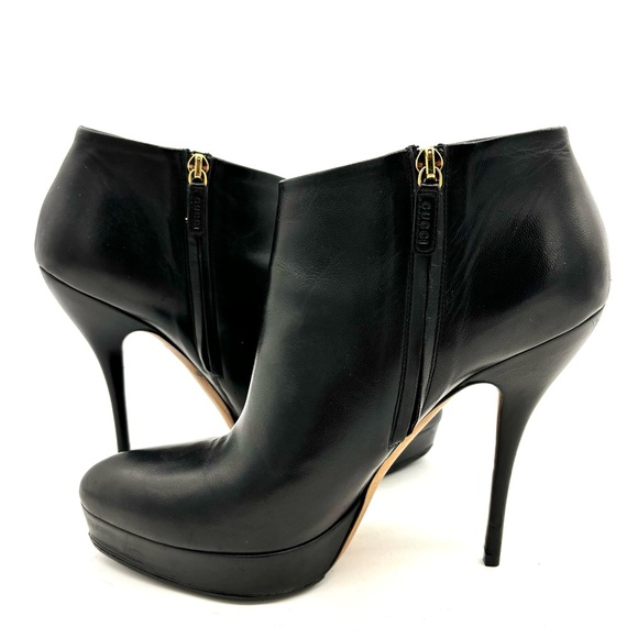 Gucci Black Leather Platform Ankle Boots Booties 252113 - Picture 5 of 13